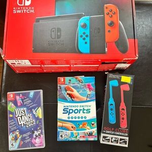 Nintendo Switch Console 2 games and golf clubs